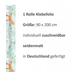 2 x 0,9 m selbstklebende Folie - Waldtiere mint (16,66 €/m²) Klebefolie Dekorfolie Möbelfolie
