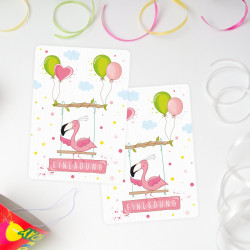 5 Einladungskarten Flamingo mit GLITZER inkl. 5 transparenten Briefumschlägen Kindergeburtstag Mädchen pink rosa Einladung