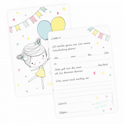5 Einladungskarten zur Einschulung Mädchen mit Luftballons mit GLITZER inkl. 5 transparenten Briefumschlägen Einladung