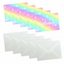 5 Einladungskarten Regenbogen Sterne mit GLITZER inkl. 5 transparenten Briefumschlägen Kindergeburtstag Mädchen bunt Einladung