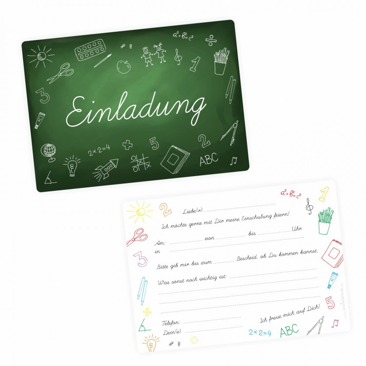 5 Einladungskarten zur Einschulung Tafel grün inkl. 5 transparenten Briefumschlägen Einladung Junge Mädchen