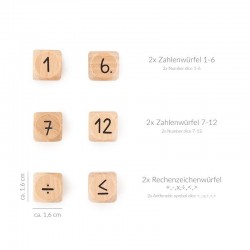 TRENDHAUS Rechen Würfel Holz Lernspiel Zahlenwürfel 6er Set