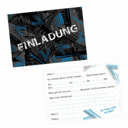 5 coole Einladungskarten Trash blau schwarz inkl. 5 transparenten Briefumschlägen Kindergeburtstag Junge Teenager Einladung