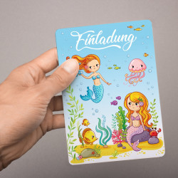 5 Einladungskarten Meerjungfrauen mit GLITZER inkl. 5 transparenten Briefumschlägen Kindergeburtstag Mädchen Einladung