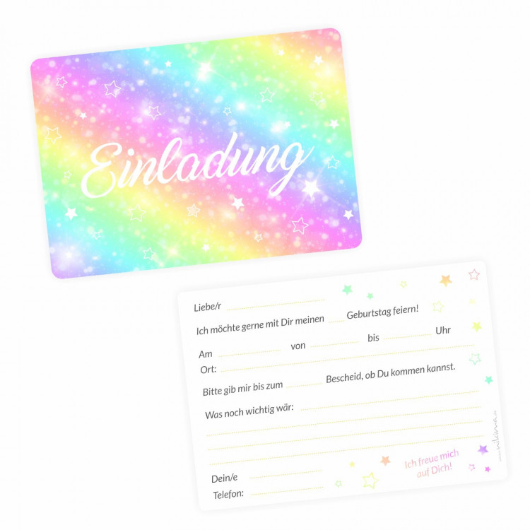 5 Einladungskarten Regenbogen mit GLITZER inkl. 5 transparenten Briefumschlägen Kindergeburtstag Mädchen bunt Einladung