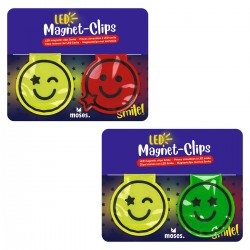 MOSES 2er Set Magnet Clips mit LED Smile gelb/rot oder gelb/grün