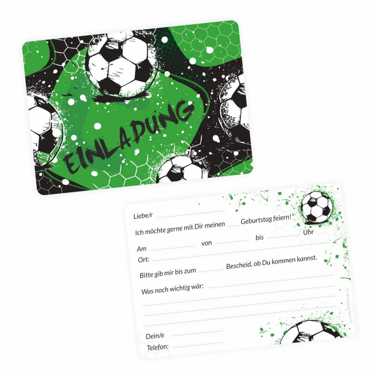 1 coole Einladungskarte Fussball grün schwarz
