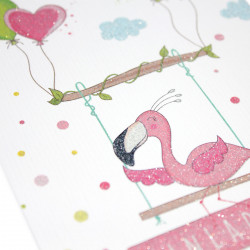 1 Einladungskarte Flamingo mit GLITZER inkl. 1 transparenten Briefumschlag Kindergeburtstag Mädchen pink rosa Einladung