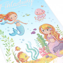 1 Einladungskarte Meerjungfrauen mit GLITZER inkl.  transparenten Briefumschlag Kindergeburtstag Mädchen Einladung