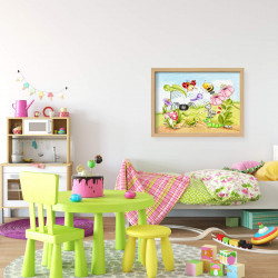 063 Krabbeltiere Zeichnung - Poster Bild für das Kinderzimmer oder Babyzimmer - Raupe Marienkäfer Biene Libelle (ohne Rahmen)
