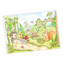 064 fleißige Waldtiere Zeichnung - Poster Bild für das Kinderzimmer oder Babyzimmer - Igel Eichhörnchen Hase (ohne Rahmen)
