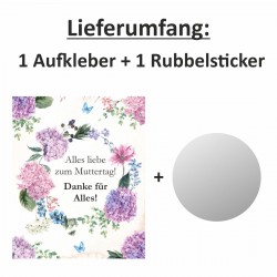 AUFKLEBER SET - MUTTERTAG - Hortensien Rubbelsticker Silber Mama Geschenk