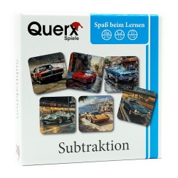 QUERX-SPIELE Mathe Lernspiel Subtraktion - Fahrzeuge - Memo 2. Klasse