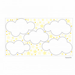 140 Wandtattoo Wolken, Sterne und Punkte Set gelb weiß - 87 Stück