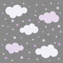 141 Wandtattoo Wolken, Sterne und Punkte Set lila flieder - 87 Stück