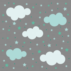 142 Wandtattoo Wolken, Sterne und Punkte Set mint weiß - 87 Stück