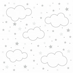 143 Wandtattoo Wolken, Sterne und Punkte Set grau weiß - 87 Stück
