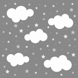 143 Wandtattoo Wolken, Sterne und Punkte Set grau weiß - 87 Stück