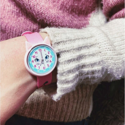 DJECO Armbanduhr Katze rosa Uhr Lesen Lernen