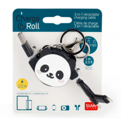 LEGAMI Panda Einziehbares 3 in 1 Ladekabel - USB, Typ C, Micro-USB und Lightning