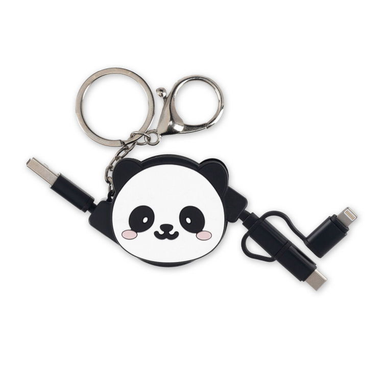 LEGAMI Panda Einziehbares 3 in 1 Ladekabel - USB, Typ C, Micro-USB und Lightning