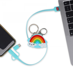 LEGAMI Regenbogen Einziehbares 3 in 1 Ladekabel - USB, Typ C, Micro-USB und Lightning