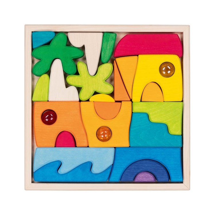 GOKI Holz Landschaftspuzzle Honolulu mit 3 Glitzersteinen Puzzle Bausteine