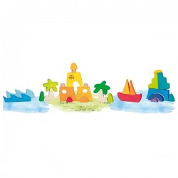 GOKI Holz Landschaftspuzzle Honolulu mit 3 Glitzersteinen Puzzle Bausteine