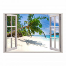 155 Wandtattoo Fenster - Palmen Strand Südsee