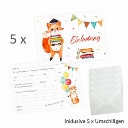 5 Einladungskarten zur Einschulung Fuchs inkl. 5 transparenten Briefumschlägen Einladung Junge Mädchen