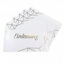 5 Klapp-Einladungskarten Linien Gold inkl. 5 weißen Briefumschlägen