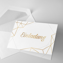 5 Klapp-Einladungskarten Linien Gold inkl. 5 weißen Briefumschlägen