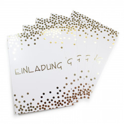 5 Klapp-Einladungskarten Punkte Gold inkl. 5 weißen Briefumschlägen