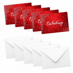 5 Klapp-Einladungskarten Rot Glitzer inkl. 5 weißen Briefumschlägen