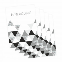 5 Klapp-Einladungskarten Dreicke Glitzer inkl. 5 weißen Briefumschlägen