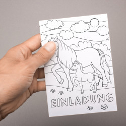 5 Einladungskarten zum ausmalen Pferde Pony inkl. 5 transparenten Briefumschlägen