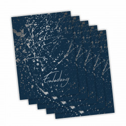 5 Klapp-Einladungskarten Splash Silber marine inkl. 5 weißen Briefumschlägen