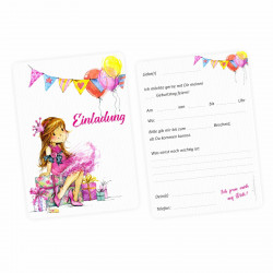 1 Einladungskarte Mädchen Geschenk Luftballons pink inkl. 1 transparenten Briefumschlag