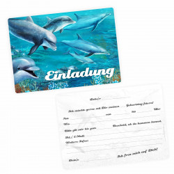 5 Einladungskarten Delfine mit GLITZER inkl. 5 Briefumschlägen