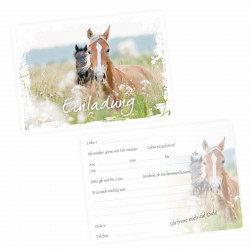 1 Einladungskarte Pferde weißer Rahmen inkl. 1 transparenten Briefumschlag