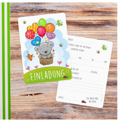 1 Einladungskarte Teddy Luftballons inkl. 1 transparenten Briefumschlag