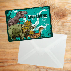 5 coole Einladungskarten Dinosaurier T-Rex Triceratops inkl. 5 transparenten Briefumschlägen