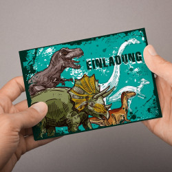 5 coole Einladungskarten Dinosaurier T-Rex Triceratops inkl. 5 transparenten Briefumschlägen