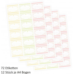 72 Blanko Etiketten Vichy Karo - pastell gelb grün rosa - 64 x 45 mm