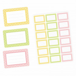 72 Blanko Etiketten Punkte Retro Pastell - gelb grün rosa - 64 x 45 mm