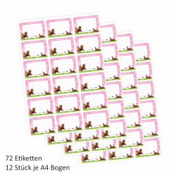 72 Blanko Etiketten Pferde Rosa Pink - 64 x 45 mm - Namensetiketten Mädchen
