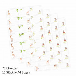 72 Blanko Etiketten Tiere Giraffe Reh und Maus - 64 x 45 mm - Namensetiketten Mädchen