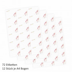 72 Blanko Etiketten Einhorn - 64 x 45 mm - Namensetiketten Mädchen