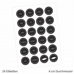 24 Gewürzetiketten rund 22 beschriftet 2 blanko - rund 4 cm Ø - Küchen Aufkleber Sticker