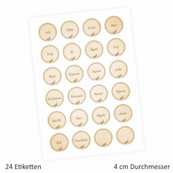 24 Gewürzetiketten - hellbraun - 22 beschriftet 2 blanko - rund 4 cm Ø - Küchen Aufkleber Sticker